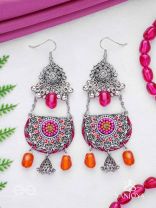 Abhisayam - The Sunset Dyes- Stone, Beads, Dabka And Glass Drops Hand Embroidered Oxidised Earrings