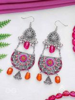 Abhisayam - The Sunset Dyes- Stone, Beads, Dabka And Glass Drops Hand Embroidered Oxidised Earrings