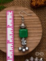 MELODIC EMERALD TRUMPET - EMBELLISHED OXIDISED EARRINGS