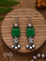 MELODIC EMERALD TRUMPET - EMBELLISHED OXIDISED EARRINGS