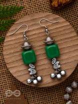 MELODIC EMERALD TRUMPET - EMBELLISHED OXIDISED EARRINGS