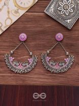 Mystical Peacocks In Lavender - Enamelled Oxidised Earrings