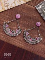 Mystical Peacocks In Lavender - Enamelled Oxidised Earrings