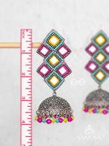 Vasantak - The Vibrant Kites- Mirrors, Resham And Beads Hand Embroidered Oxidised Jhumka Earrings