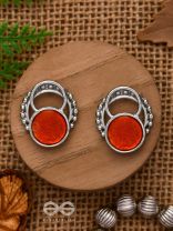 Sunburst Glow - Silver And Orange Stud Earrings
