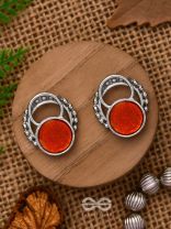 Sunburst Glow - Silver And Orange Stud Earrings