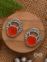 Sunburst Glow - Silver And Orange Stud Earrings