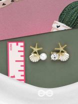 STARFISH & SEASHELL WISHES - GOLDEN AND WHITE EMBELLISHED STUD EARRINGS