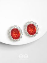 SHIMMER AND SHINE - SILVER AND RED EMBELLISHED STUD EARRINGS