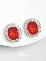SHIMMER AND SHINE - SILVER AND RED EMBELLISHED STUD EARRINGS