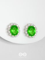 SHIMMER AND SHINE - SILVER AND GREEN EMBELLISHED STUD EARRINGS