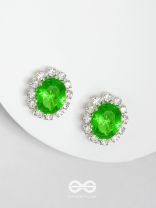 SHIMMER AND SHINE - SILVER AND GREEN EMBELLISHED STUD EARRINGS