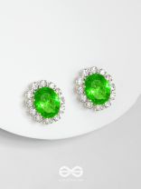 SHIMMER AND SHINE - SILVER AND GREEN EMBELLISHED STUD EARRINGS