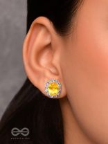 SHIMMER AND SHINE - SILVER AND YELLOW EMBELLISHED STUD EARRINGS