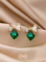 MINGLING MARVELS - GOLDEN AND GREEN EMBELLISHED STUD EARRINGS