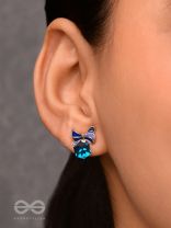 MINGLING MARVELS - GOLDEN AND BLUE EMBELLISHED STUD EARRINGS