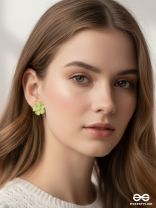 THE BLOSSOM BALLAD - GOLDEN AND GREEN ACRYLIC STUD EARRINGS