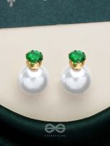 A MYSTIC PEARL - GOLDEN EMBELLISHED EARRINGS (GREEN)