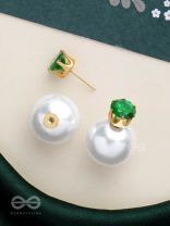 A MYSTIC PEARL - GOLDEN EMBELLISHED EARRINGS (GREEN)