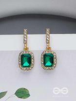 GLOWING GLIMMERS - SILVER AND GREEN EMBELLISHED EARRINGS