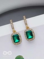 GLOWING GLIMMERS - SILVER AND GREEN EMBELLISHED EARRINGS