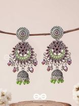 The Ruby Meadows - Statement Enamelled And Oxidised Jhumka Earrings