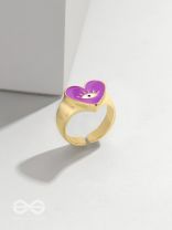 Eye Heart You - Purple Enamelled Golden Ring (Adjustable)
