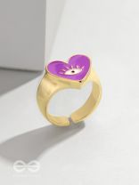 Eye Heart You - Purple Enamelled Golden Ring (Adjustable)