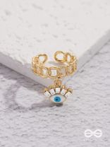 Guardian Gaze - Golden Embellished Charm Ring 