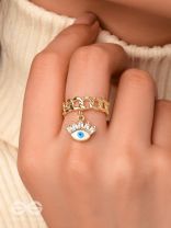 Guardian Gaze - Golden Embellished Charm Ring 