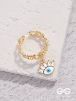 Guardian Gaze - Golden Embellished Charm Ring 
