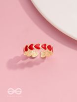 Crimson Hearts - Golden & Red Enamelled Ring