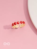 Crimson Hearts - Golden & Red Enamelled Ring