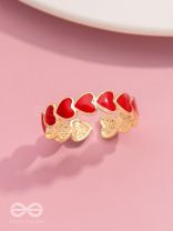 Crimson Hearts - Golden & Red Enamelled Ring