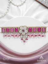 CHAANDIKUSUMA - THE ROYAL BLOSSOM- STONE, BEADS, GLASS AND PEARL DROPS HAND EMBROIDERED CHOKER NECKPIECE