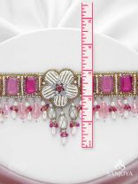 CHAANDIKUSUMA - THE ROYAL BLOSSOM- STONE, BEADS, GLASS AND PEARL DROPS HAND EMBROIDERED CHOKER NECKPIECE
