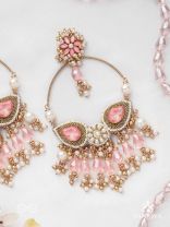 Satpushpa- The Blooming Grace- Stones, Beads, Pearls And Glass Drops Hand Embroidered Earrings