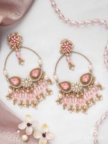 Satpushpa- The Blooming Grace- Stones, Beads, Pearls And Glass Drops Hand Embroidered Earrings