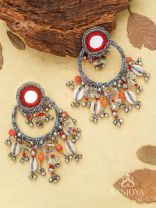 Pradhma - The Ocean Treasures - Beads, Mirror And Shells Hand Embroidered Oxidised Earrings