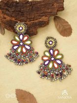 Ambuvasini - The Angel's Flower - Mirror, Resham And Beads Hand Embroidered Oxidised Earrings