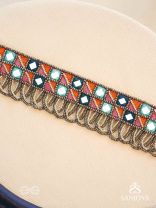 Dyupatha - The Sky Horizon - Mirror And Beads Hand Embroidered Oxidised Neckpiece