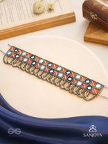 Dyupatha - The Sky Horizon - Mirror And Beads Hand Embroidered Oxidised Neckpiece