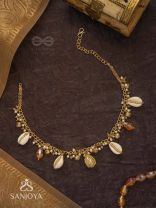 Astrta - Ivory Snowdrops -  Beads, Shells And Glass Drop Hand Embroidered Neckpiece