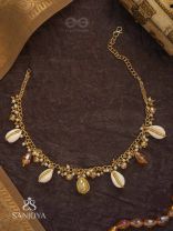 Astrta - Ivory Snowdrops -  Beads, Shells And Glass Drop Hand Embroidered Neckpiece