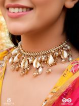 Gohiranya - The Majesty Drops - Beads, Shells And Glass Drops Hand Embroidered Neckpiece