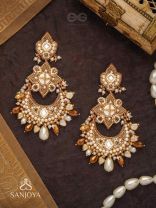Adhirukma - The Celestial Petals - Beads, Mirrors And Glass Drops Hand Embroidered Earrings