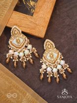 Hairanyika - The Ivory Aurora - Beads And Glass Drops Hand Embroidered Earrings