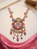 Ucchvasita - The Royal Bloom - Stones, Mirror And Beads Hand Embroidered Oxidized Neckpiece