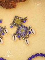 Dvikarani - The Sea Sky - Stone, Shells And Beads Enamelled Hand Embroidered Oxidised Earrings