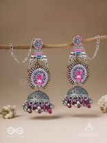 Anikini - The Lotus Manifestation- Enamelled Oxidised Chain Jhumka Earrings